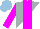 Silk - Silver, white diagonal halves, magenta stripe, sleeves, light blue cap