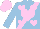 Silk - Light blue, light blue 'd s r' on pale pink heart sash, three pale pink hearts outlined in light blue on sleeves, pale pink cap