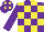 Silk - Purple and yellow check, purple sleeves, purple cap, yellow diamonds