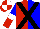 Silk - Red, blue halved, black cross sashes, blue sleeves,red halved,white armlets,red cap,white quarters