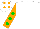 Silk - White, orange horses head, orange sleeves, green dots, white cap, orange spots