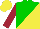 Silk - Green, yellow diagonal halves, maroon sleeves, yellow cap