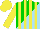 Silk - Green, sky blue diagonal halves, yellow stripes, yellow sleeves, yellow cap
