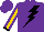 Silk - Purple, black lightning bolt, gold stripe and black cuffs on sleeves, purple cap