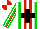 Silk - White,red stripes,green braces,black cross,white sleeves,red stripe,green stripes,white cap,red quarters,