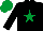 Silk - Black, emerald green star, emerald green cap