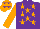 Silk - Purple, orange stars and sleeves, orange cap, purple stars