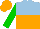 Silk - light blue and orange halved horizontally, green sleeves, orange cap