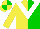Silk - Yellow and green halved, white chevron, yellow and green quartered cap