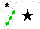 Silk - White, black star, green diamonds on white sleeves, white cap, black star