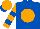 Silk - Royal blue, orange spot, royal blue hoops on orange sleeves, orange cap, royal blue peak