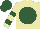 Silk - beige, hunter green disc, hunter green hoops on sleeves, hunter green cap