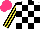 Silk - White, black check, yellow sleeves, black stripes, hot pink cap