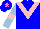 Silk - blue, pink chevron, light blue sleeves with pink armlets, blue cap with rose star