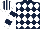 Silk - Dark blue and white diamonds, white and dark blue hooped sleeves, striped cap