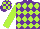 Silk - purple and lime green diamonds, lime green sleeves, checked cap