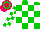 Silk - Green and white checks, checks sleeves , fuchsia cap, green hoop