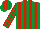 Silk - Emerald green, red stripes, striped sleeves, striped cap