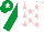 Silk - White, pink stars, emerald green sleeves, emerald green cap, white star