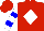 Silk - Red, blue and white diamond and shamrock on back, blue bars on white sleeves, red cap