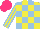 Silk - Yellow, light blue check, striped sleeves, hot pink cap