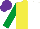 Silk - Yellow and white (halved), emerald green sleeves, purple cap