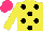 Silk - Yellow, black circles, hot pink cap