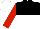 Silk - black and white halved horizontally, red sleeves, white cap