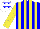 Silk - Blue, yellow stripes, sleeves white, blue stars, yellow stars, cap yellow, blue stars