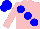 Silk - Pink, large blue spots, blue cap
