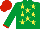 Silk - emerald green, yellow stars, emerald green sleeves, red cuffs, red cap