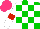 Silk - Green , white checks, sleeves, red armlets, hot pink cap