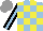 Silk - Light blue,yellow checks,black sleeves,light blue stripe, grey cap