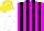 Silk - Magenta ,black stripes verticle, white sleeves, yellow cap