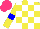 Silk - Yellow,white checks,yellow sleeves, blue armlets, hot pink cap