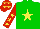 Silk - Green, yellow star,red sleeves, yellow stars, red cap, yellow stars