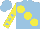 Silk - light blue, large yellow spots, light blue stars on yellow sleeves