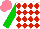 Silk - White,red diamonds,green sleeves, salmon cap