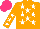 Silk - Orange, white five stars, orange sleeves, white stars, hot pink cap