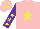 Silk - Pink, yellow star, purple sleeves, yellow stars, pink cap, yellow stars