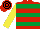 Silk - Red, emerald green hoops, yellow sleeves, red and black hooped cap