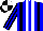Silk - blue and white stripes, black braces, blue and black striped sleeves, black and white quartered cap