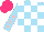 Silk - Sky blue, white checks, sky blue sleeves, pink stars, hot pink cap