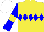 Silk - Yellow, blue diamond hoop, blue sleeves, yellow armlets, white cap