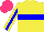 Silk - Yellow, blue hoop,stripe sleeves, hot pink cap