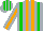 Silk - silver, orange stripes, green braces, silver sleeves, orange stripe, silver cap, green stripes