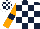 Silk - Dark blue and white check, orange sleeves, dark blue armlets, white and dark blue check cap