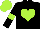 Silk - Black, lime green heart, black sleeves, lime green armlets, lime green cap