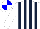 Silk - White, dark blue  stripes, white and blue quartered cap