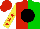 Silk - red and green halved, black ball, red stars on yellow sleeves